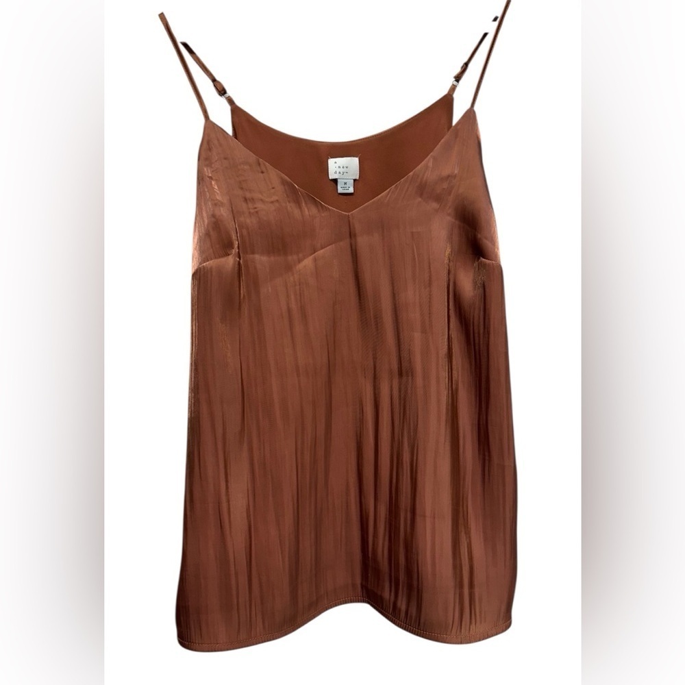A New Day Women's Brown Shimmer Copper  Adjustable Strap Tank M Festival Layer
